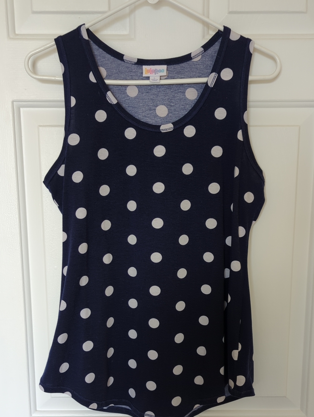 LuLaRoe Navy and White Polka Dot Tank Top